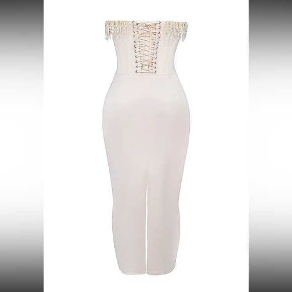 House of CB Nalita Vintage Cream Embellished Strapless Dress/Size M-US 6-8 - Picture 4 of 13